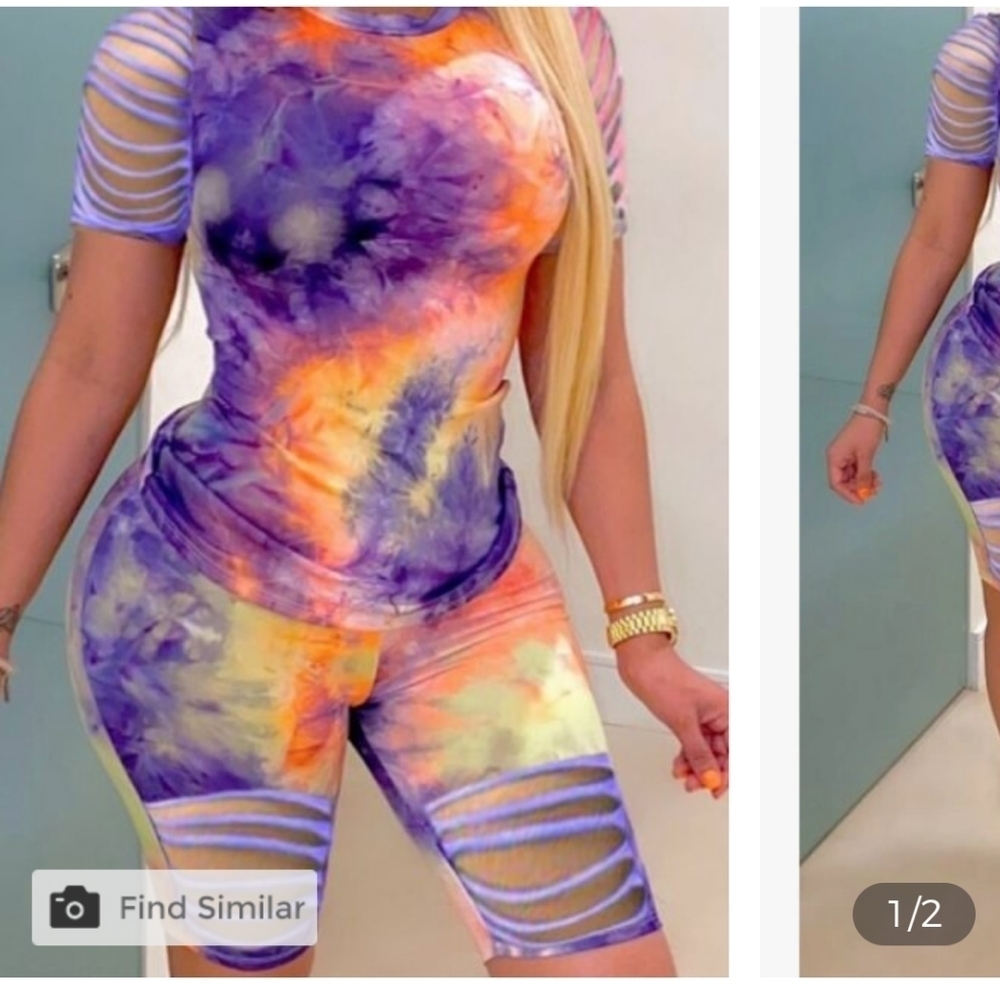 NEW CASUAL TIE DIE PRINT 2 PIECE SHORT SET PLUS SIZE 1XL/2XL